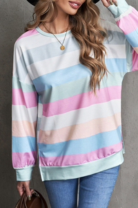 Stockpapa Multicolor Striped Colorblock Long Sleeve Pullover Sweatshirt